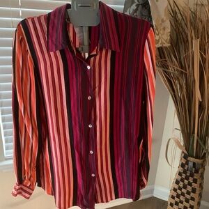 ISHYU SILK stripped multi color blouse Size L